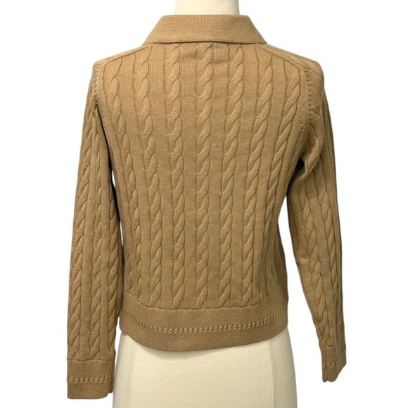 Talbots Cable Knit Full Zip Sweater Cardigan Tan Pearl Button Preppy Size PP/0-2 - Picture 7 of 10